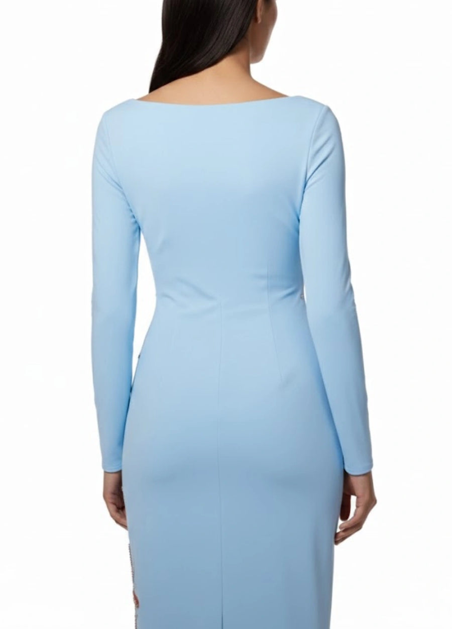 Crescent Shell Bell Sleeve Dress - Blue