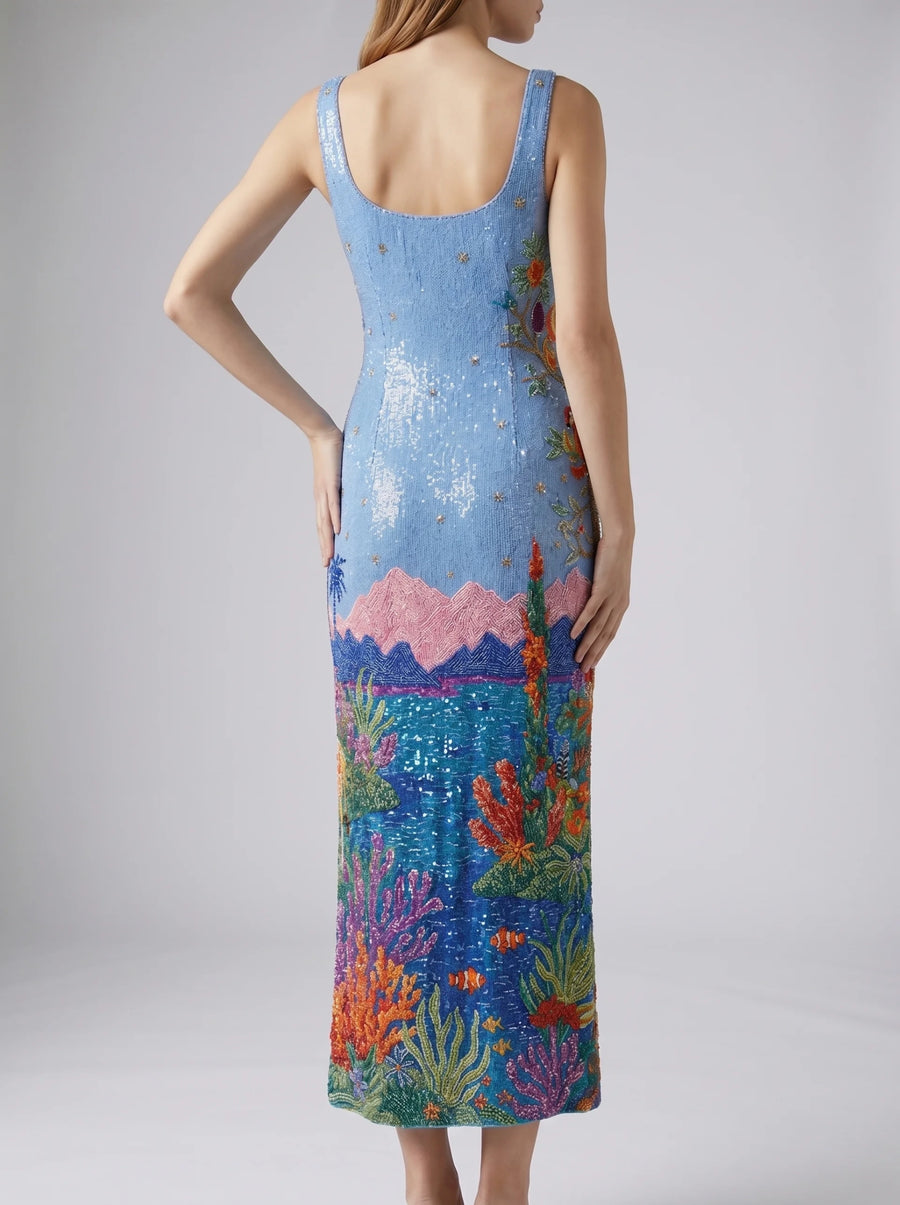 Safari Lagoon Beaded Maxi Dress