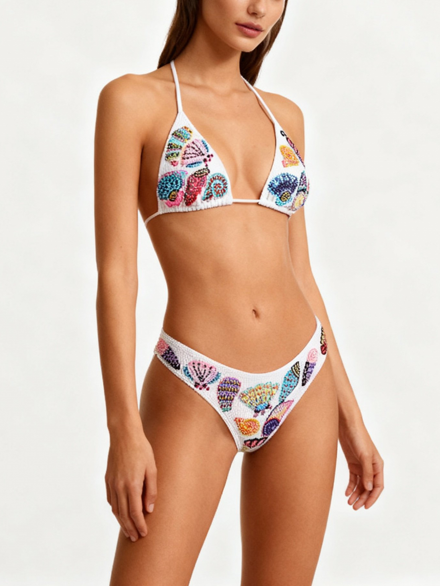 Oceanus x Zandra Rhodes Coral Shell Bikini Bottom White