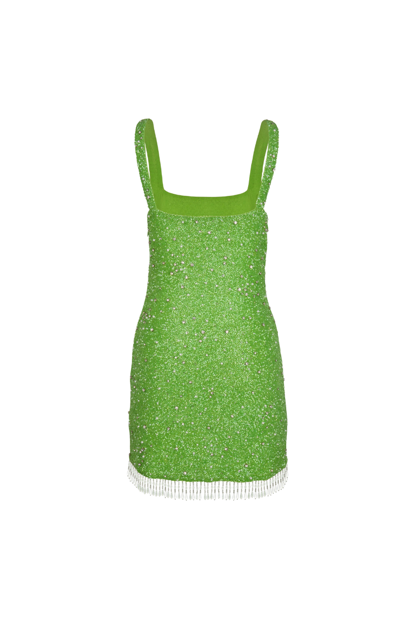 Artemis Green Beaded Tasseled Mini Dress – Daphne x Oceanus