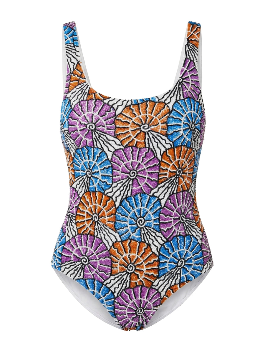 Oceanus x Zandra Rhodes Swirlshell Beaded One Piece in Multi