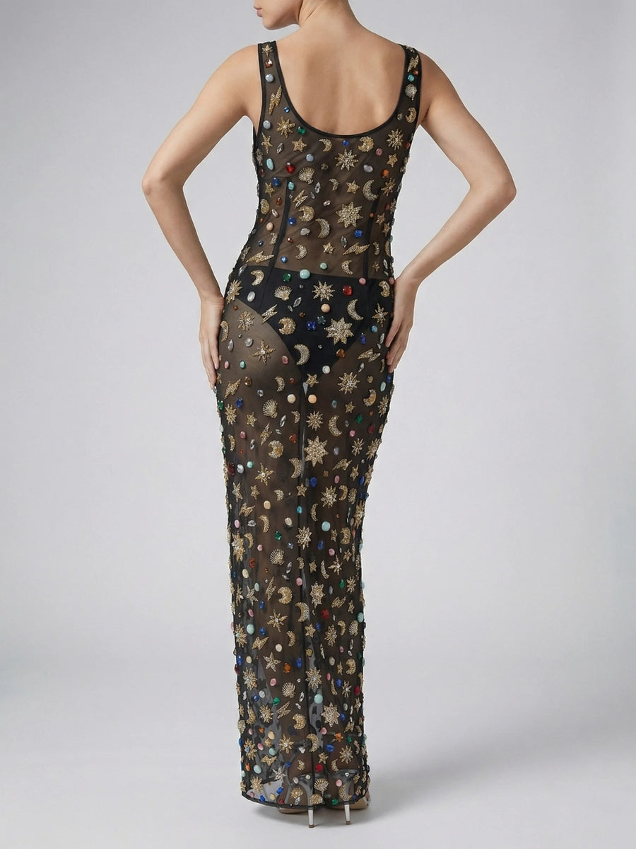 Celestial Tide Maxi Dress - Black