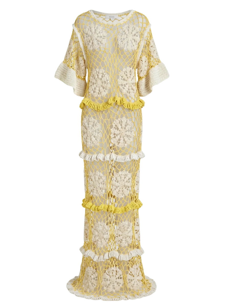 Daisy Crochet Dress White and Yellow