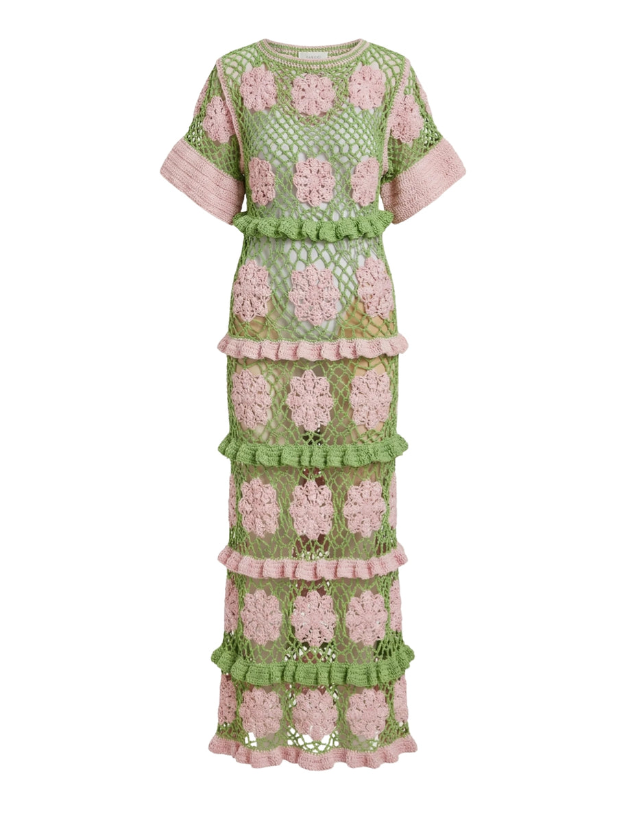 Shop Elle Crochet Green/Pink Dress - Oceanus Shop Elle Crochet Green/Pink Dress - Oceanus