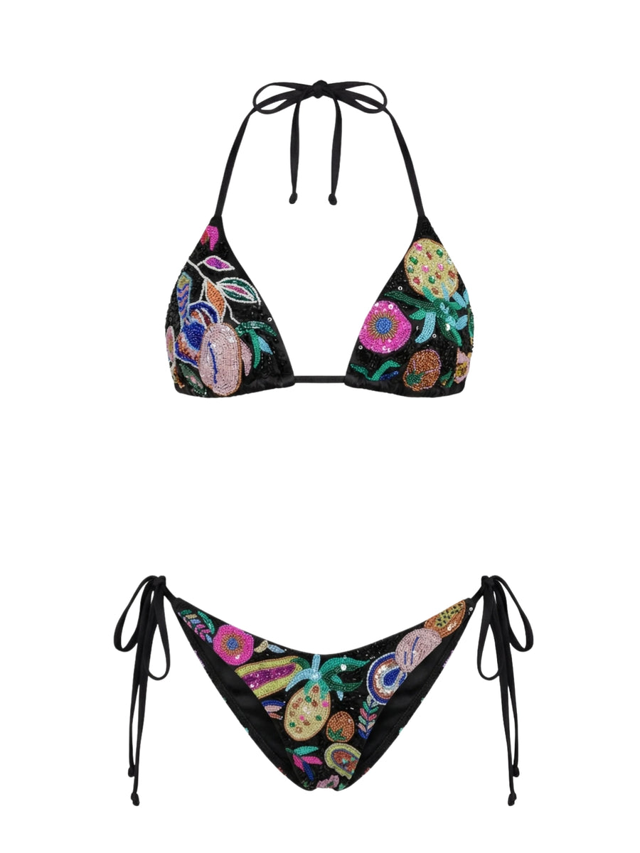 Fruit Hand beaded Underwire Bikini Bottom Black