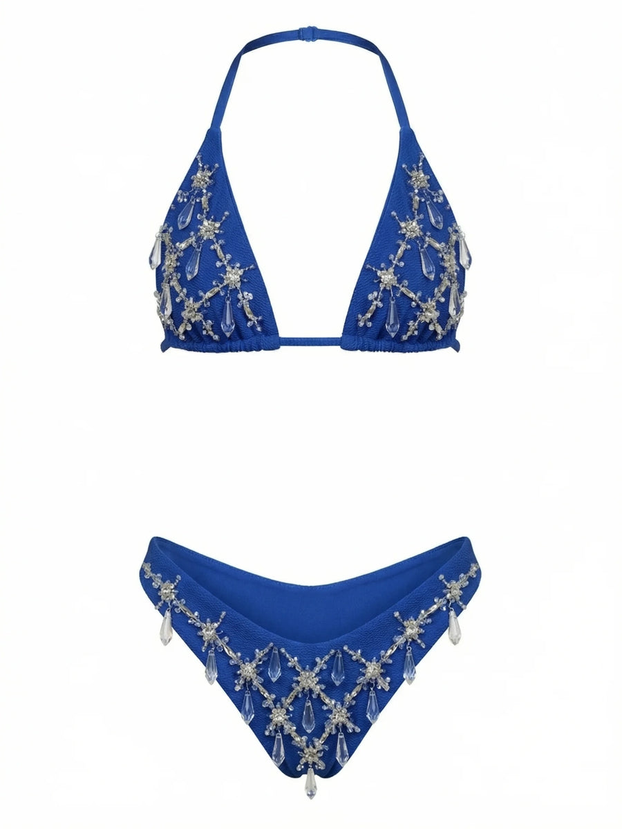 Calliope Luxury Crystal Bikini Bottom - Blue Electric