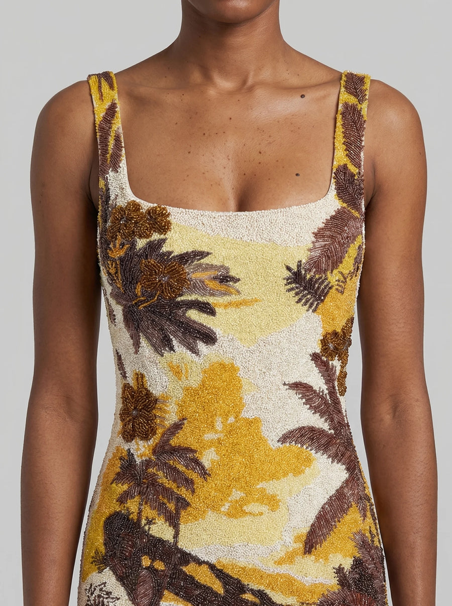 Kulani Kinis x Oceanus Golden Sunset Beaded Mini Dress