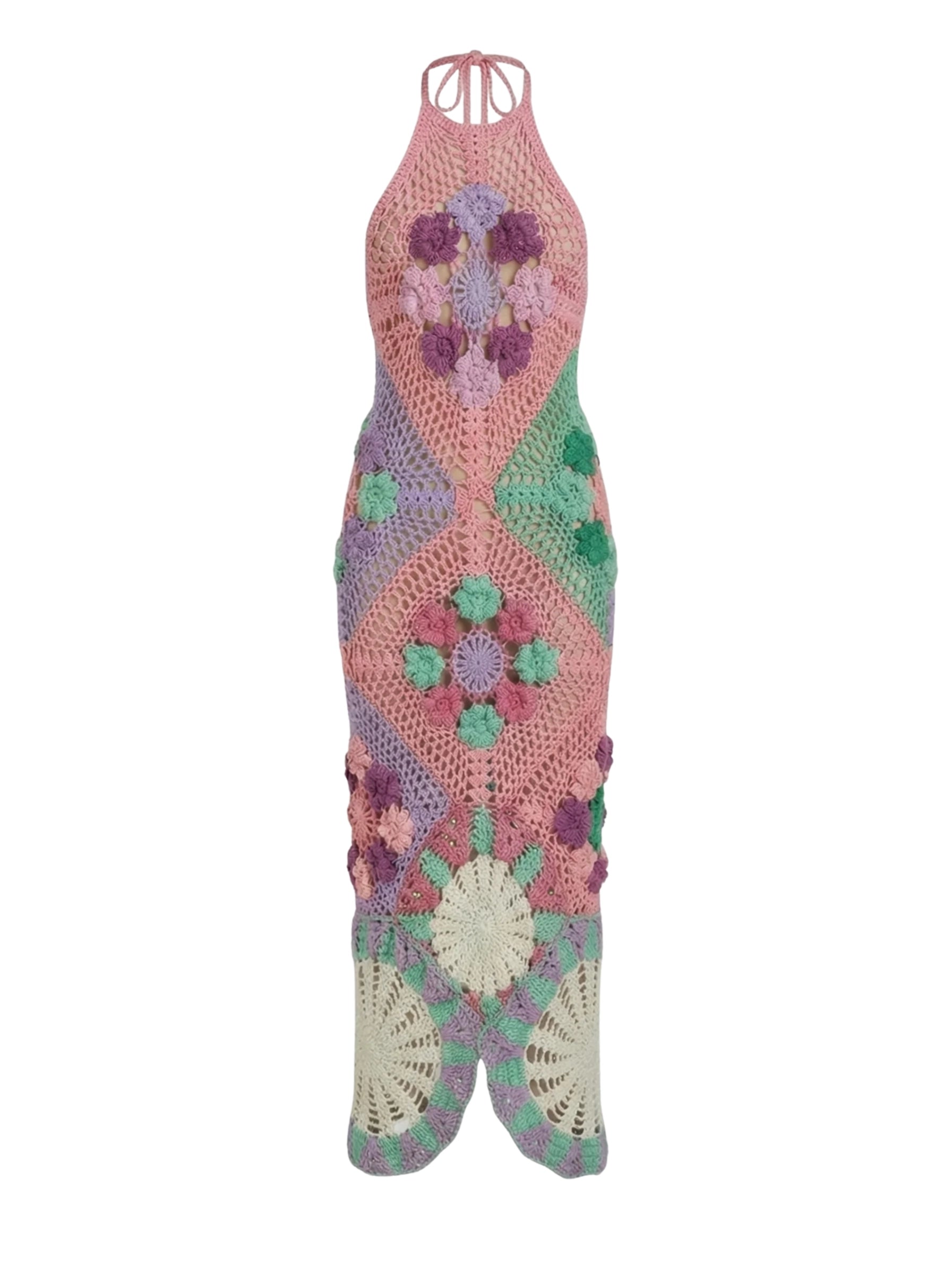Shop Rowan Halter Maxi Crochet Multi Dress - Oceanus Shop Rowan Halter Maxi Crochet Multi Dress - Oceanus