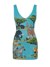 Aqua Savannah Safari Embellished Dress