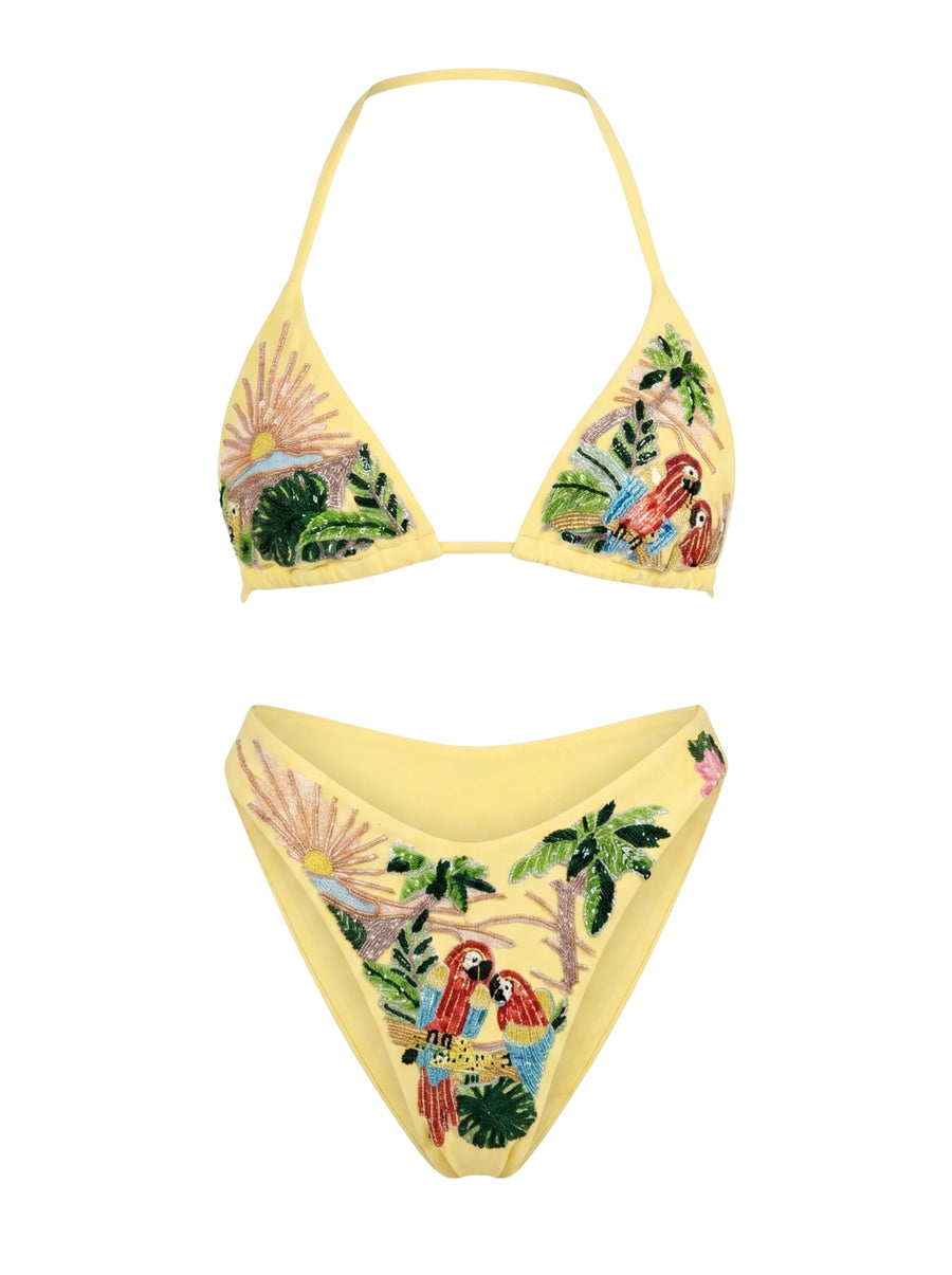 Charli Embellished Premium Tropical Bikini Top in stock