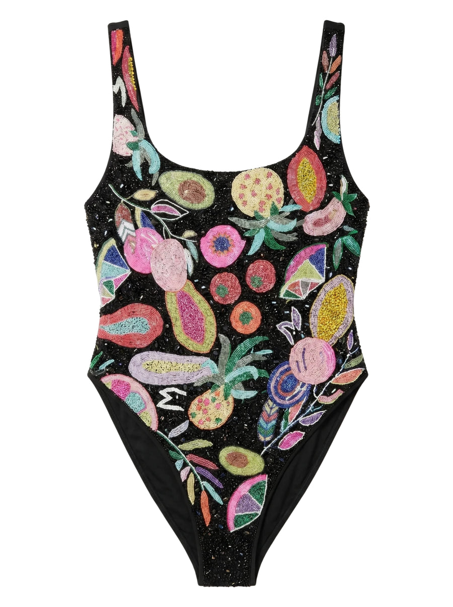 Carmensita Hand-beaded One Piece Swimsuit Black Christina Milian