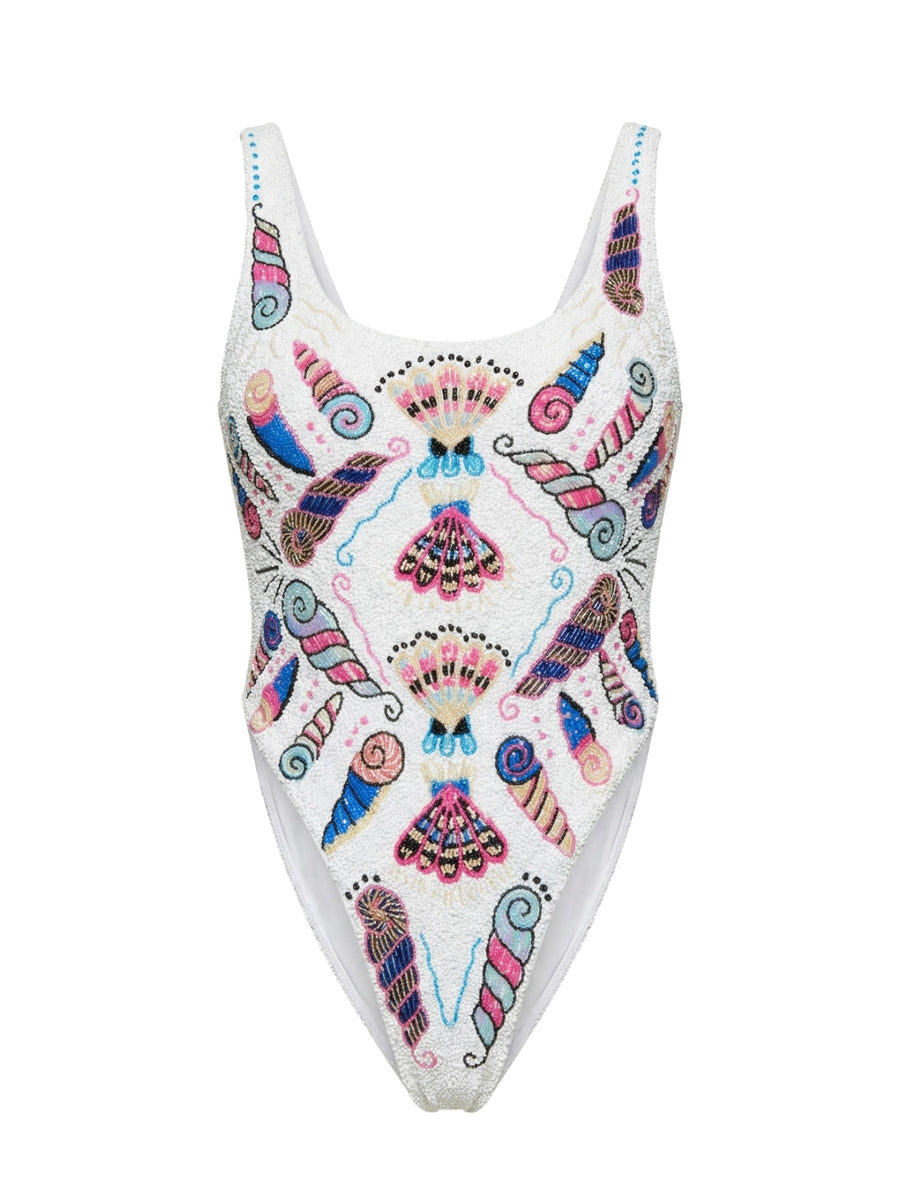 Oceanus x Zandra Rhodes Dreamshell Swimsuit White