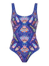 Oceanus x Zandra Rhodes Dream Shell Hand Beaded Swimsuit Purple