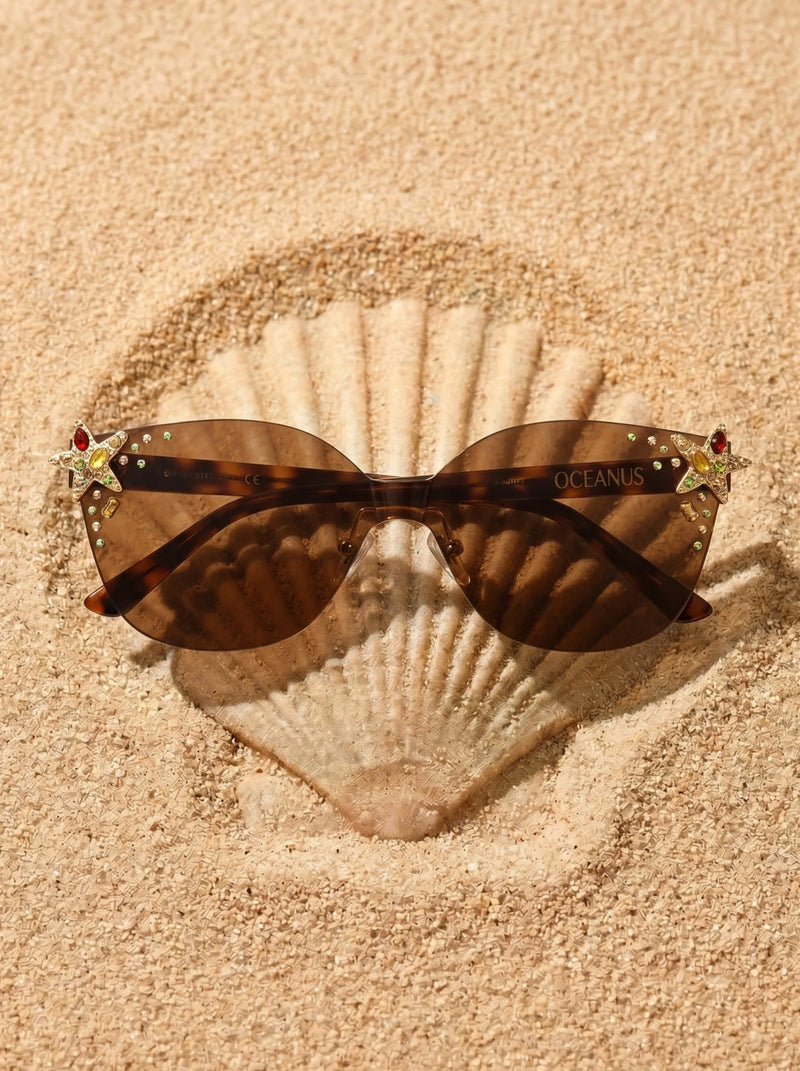 Oceanus x SOJOS Glowheart Sunglasses Brown