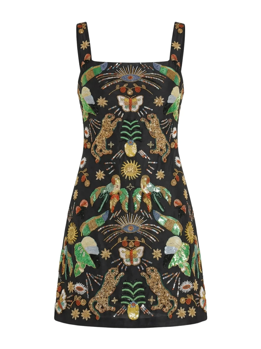 Aurelia Embroidered Luxury Mini Dress Black