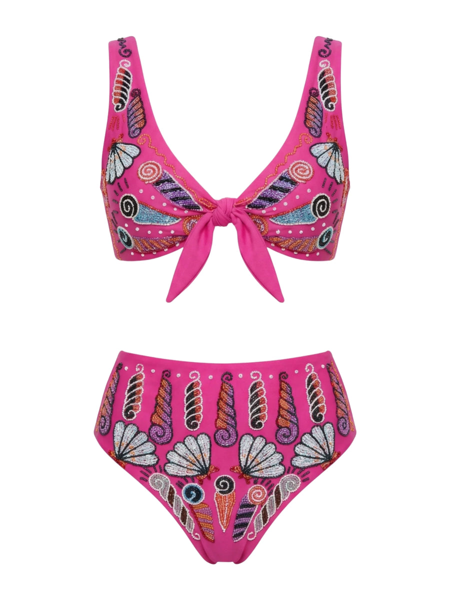 Oceanus x Zandra Rhodes Nebula Shell Bikini Top Fuchsia