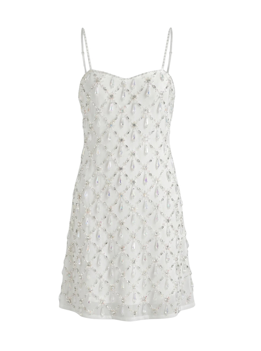Arabella Hand Beaded Crystal Dress White