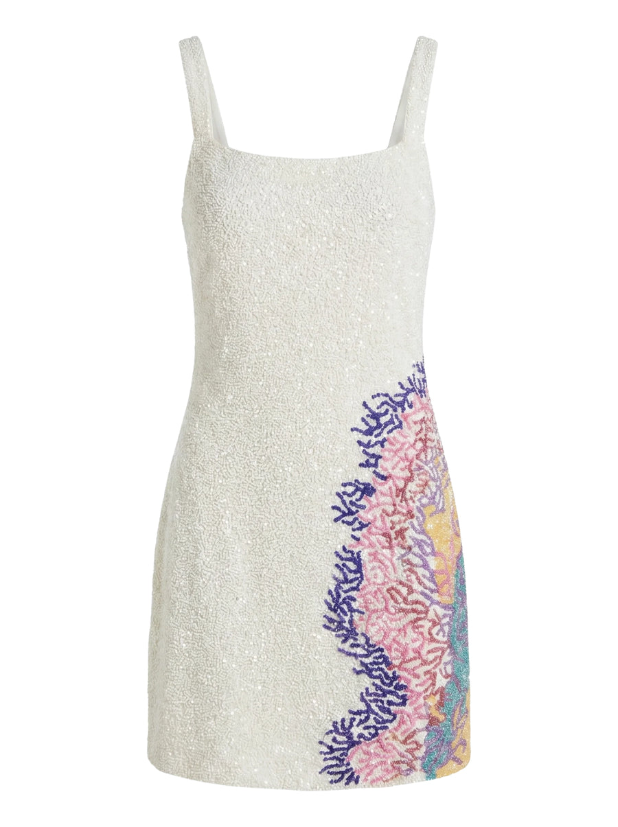 Adeline Coral Hand Beaded Mini Dress White