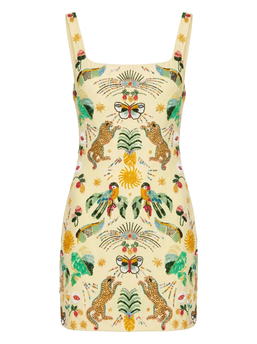 Aurelia Embroidered Luxury Sequin Mini Dress Yellow