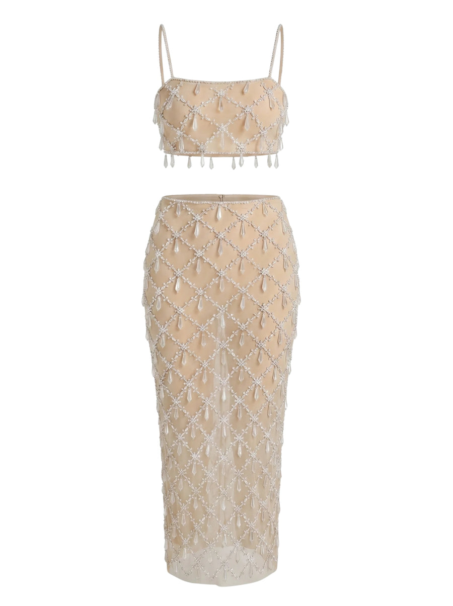 Calliope Luxury Crystal Co-Ord Top Nude
