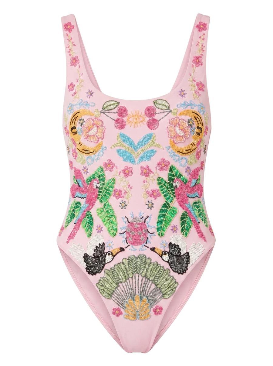 Rainforest Hand Beaded Swimsuit Pink