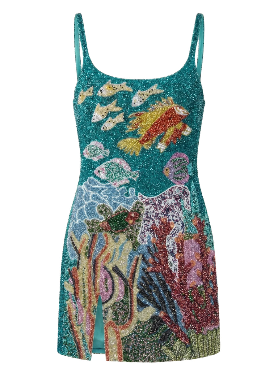 Coastal Fish Coral Mini Dress Green