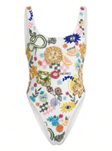 Sunny Snake Beaded Swimsuit in White