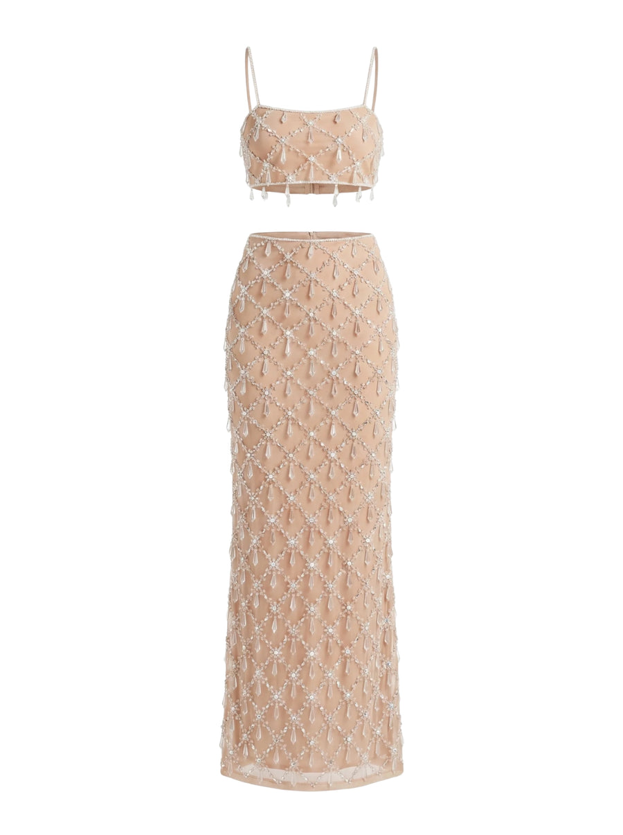 Calliope Luxury Crystal Co-Ord Skirt Nude
