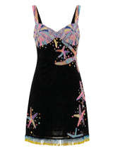 Tasseled Crescent Shell Mini Dress - Black