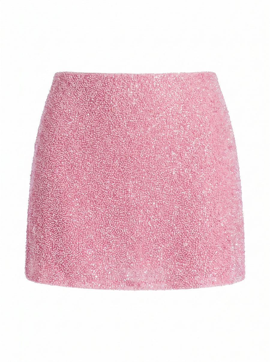 Marie Pink Hand Beaded Premium Co-Ord Mini Skirt