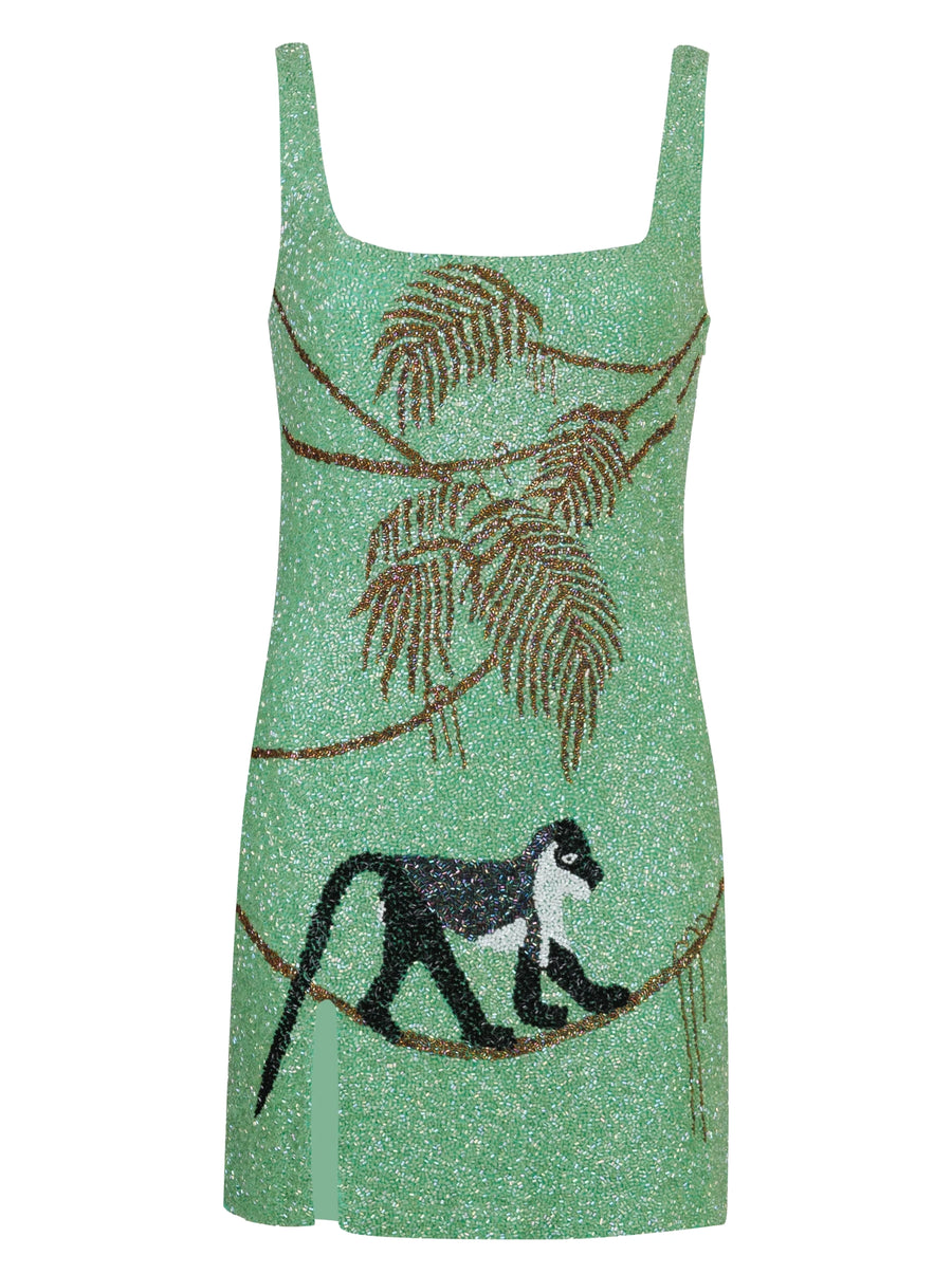 St. Barth Hand-Beaded Crystal Green Mini Dress