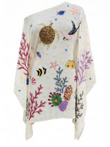 Sea Fantasy Pastel Multi Color Embroidered Kaftan