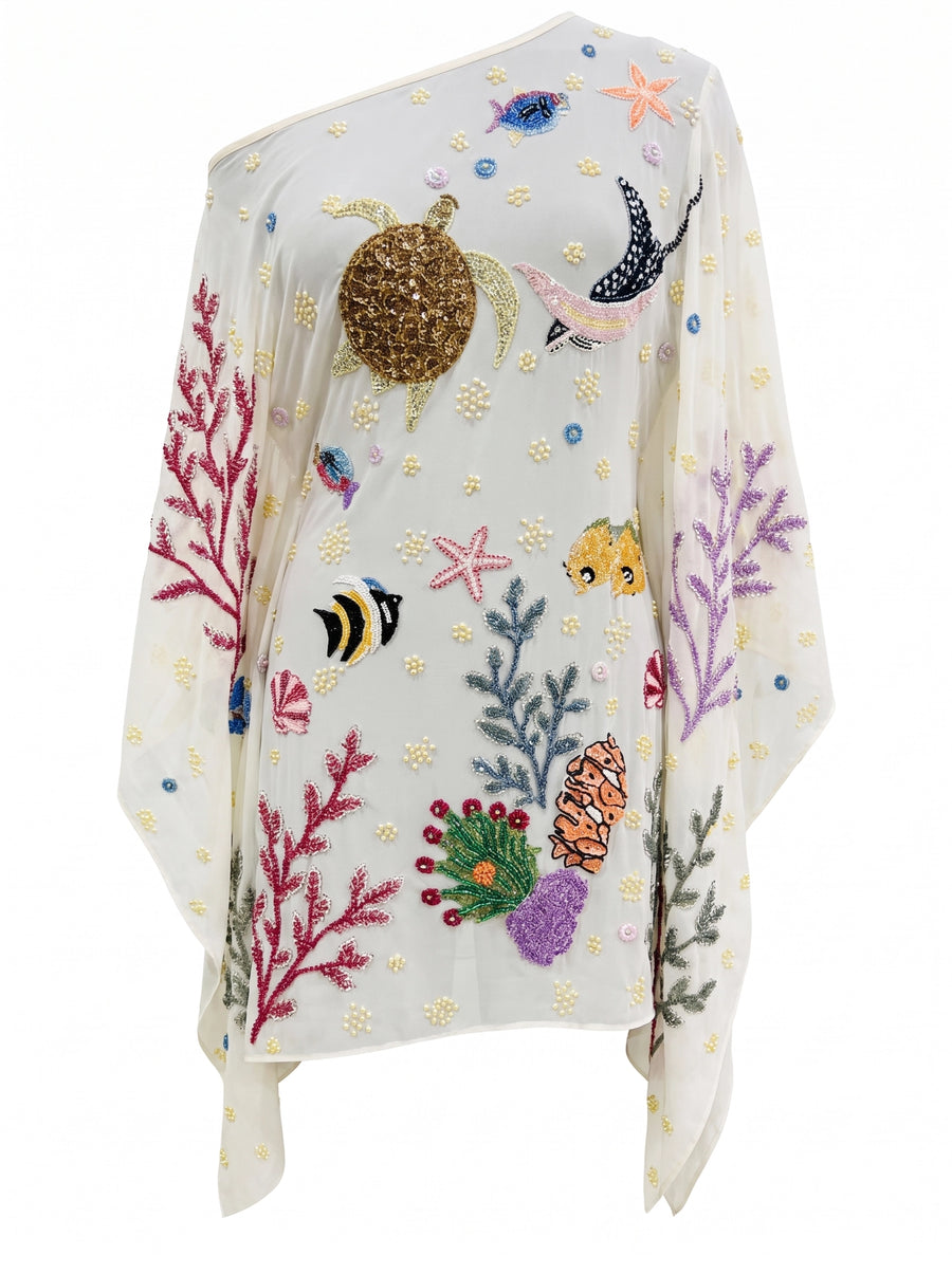 Sea Fantasy Pastel Multi Color Embroidered Kaftan