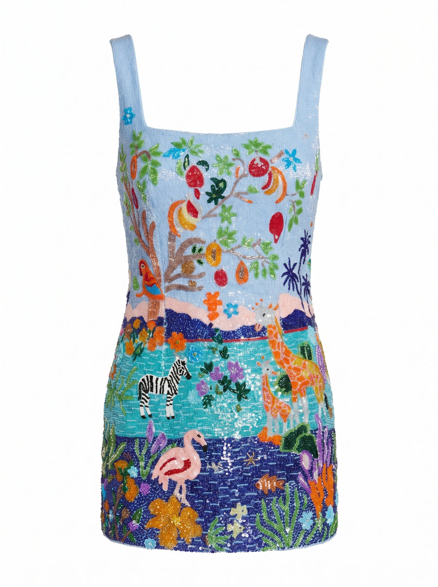 Safari Lagoon Blue Hand Beaded Dress