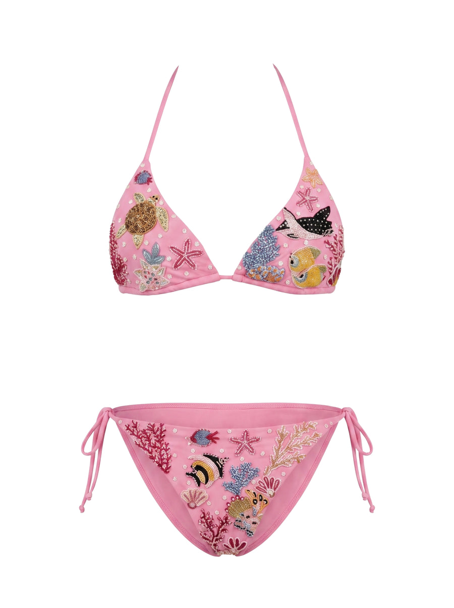 Manta Ray and Turtle Multi color Hand-Beaded Bikini Bottom