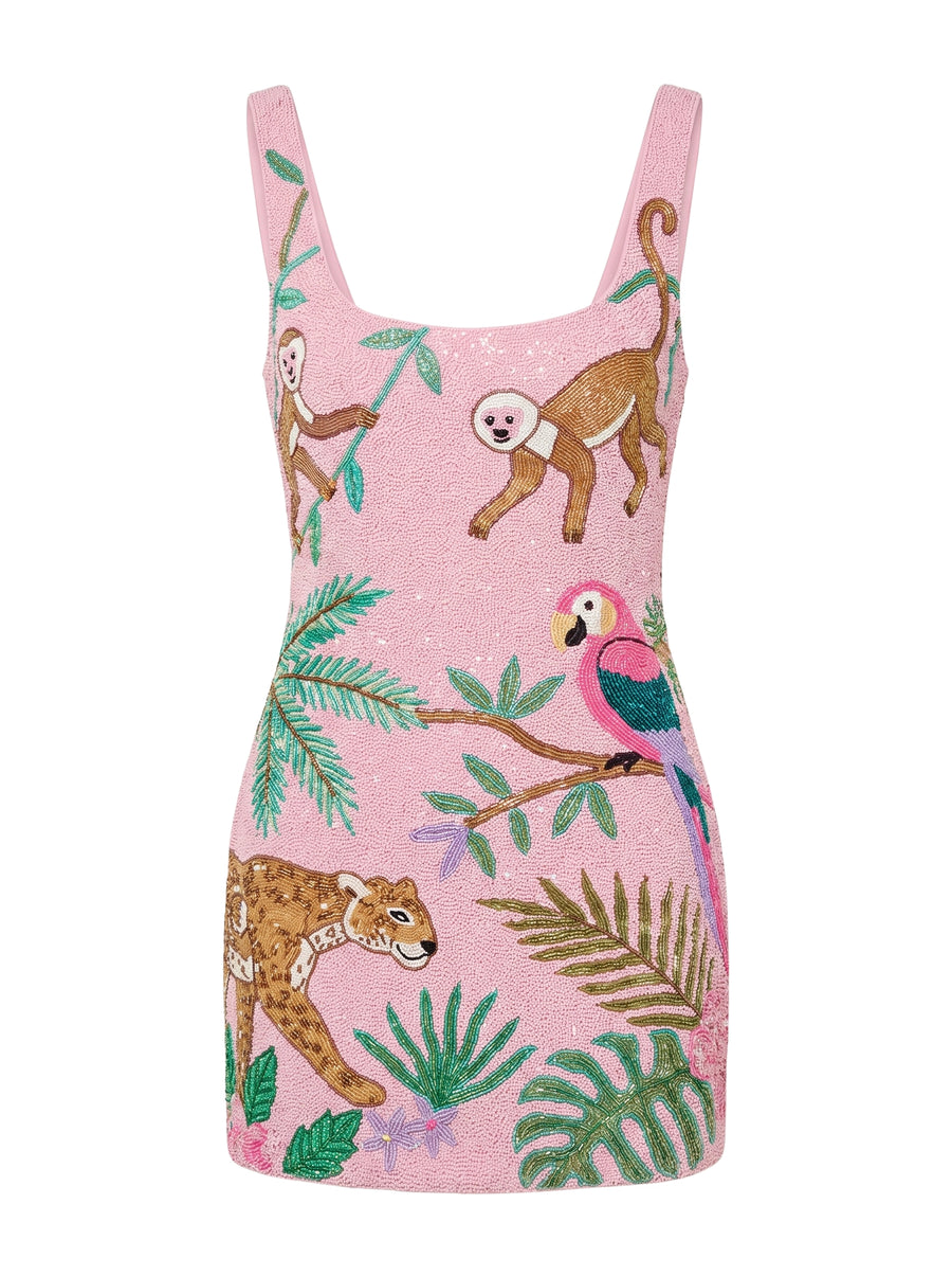 Tropica Hand Beaded Pink Mini Dress