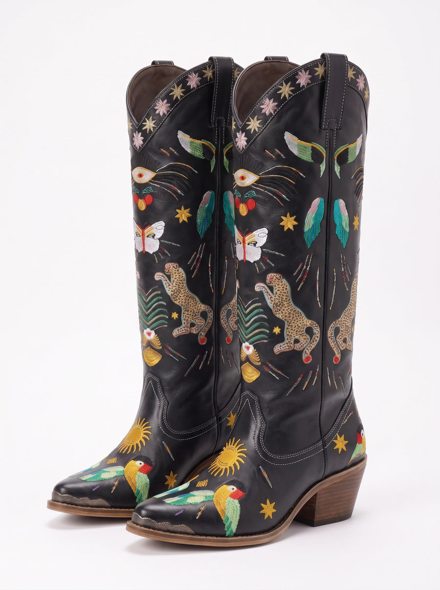 Willow Embroidered Leather Boots Multi Colour