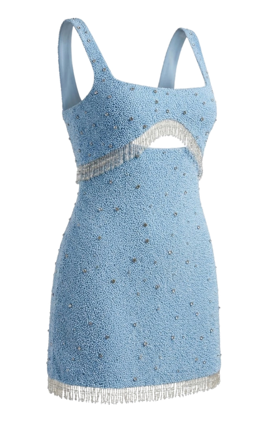 Posy Beaded Tasseled Mini Dress in Blue