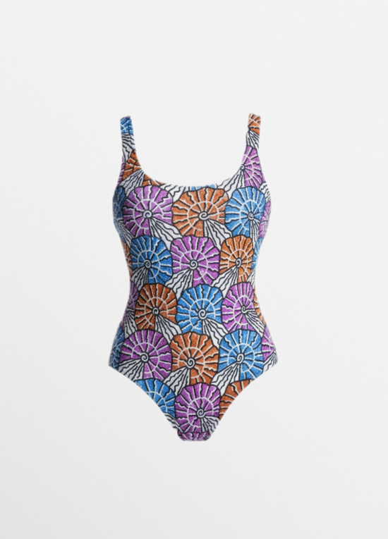 Oceanus x Zandra Rhodes Swirlshell Beaded One Piece in Multi