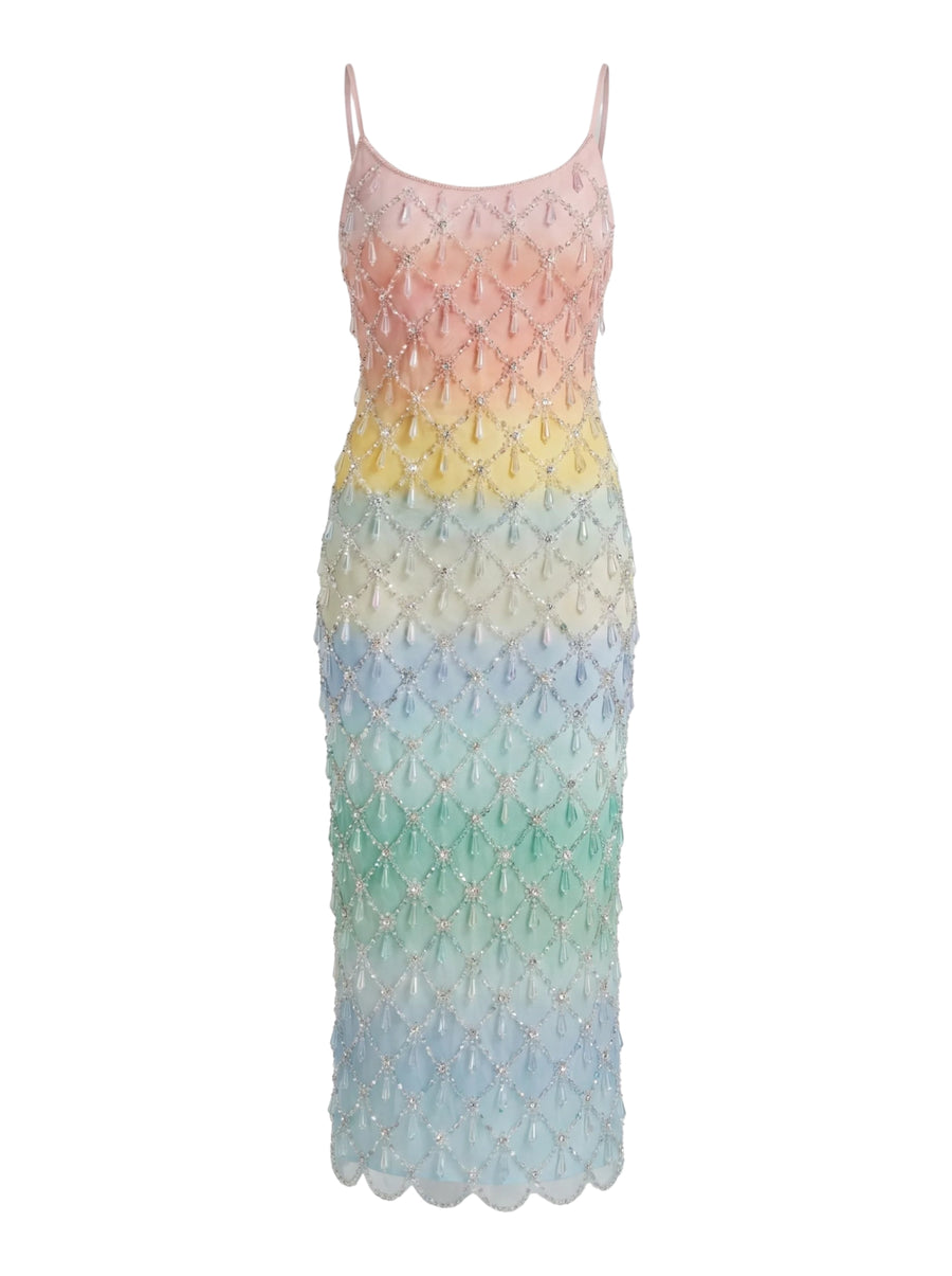 rainbow mermaid dress Calliope Luxury Crystal Rainbow Maxi Party Dress