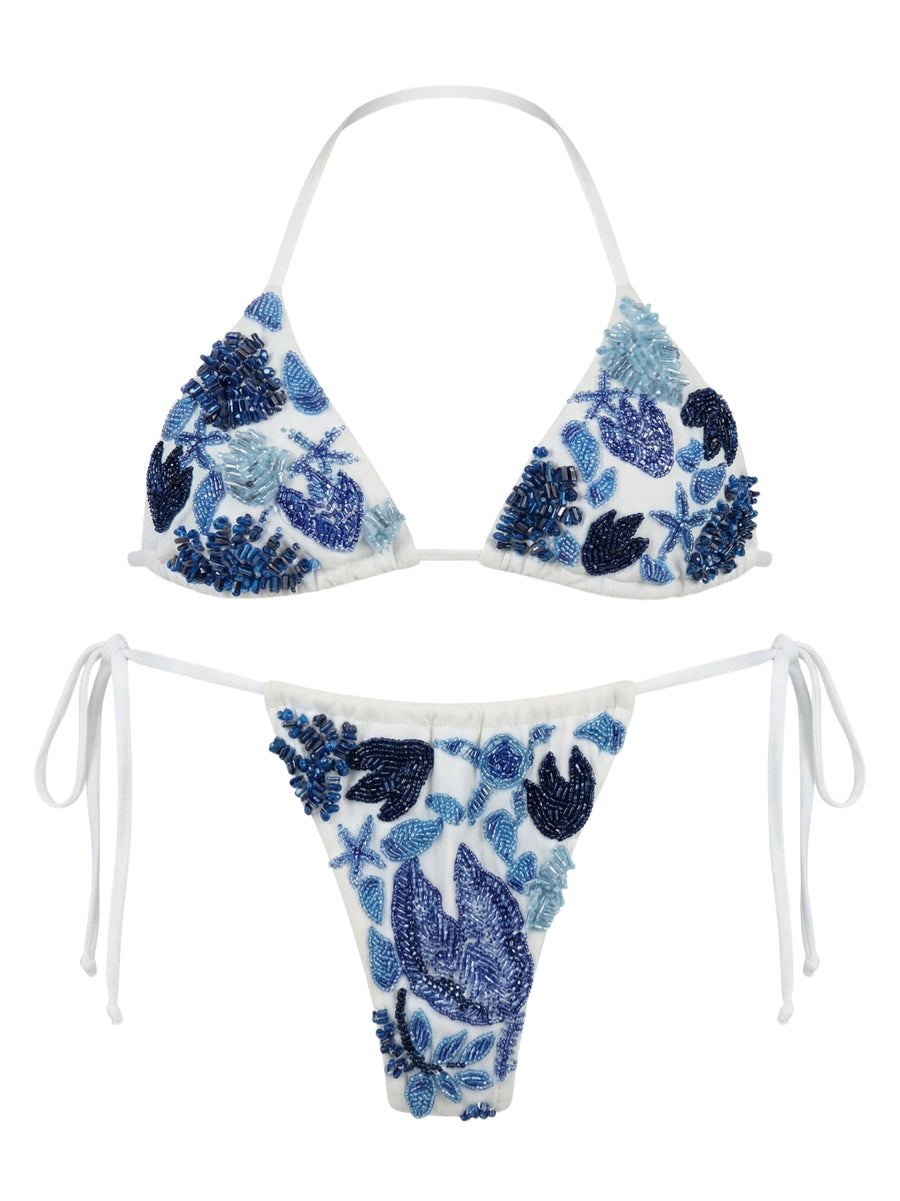 Elenora Bikini Top in Floral Blue White