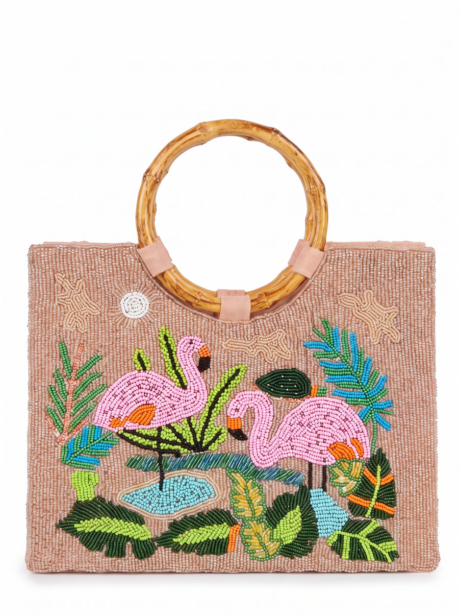 Flamingo Wooden Ring Bag