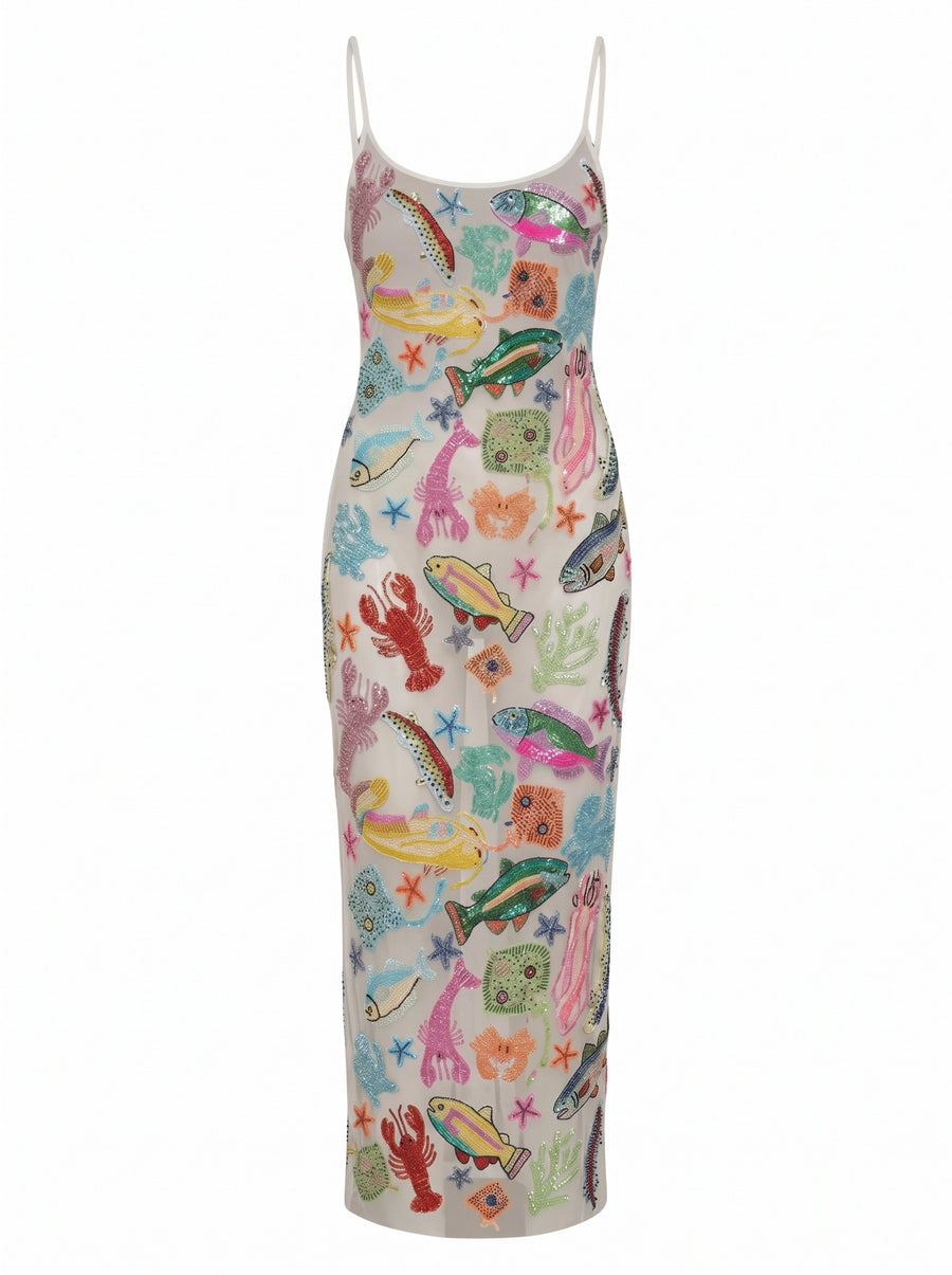 Arizona White Long Dress Maxi Thin strap Sheer