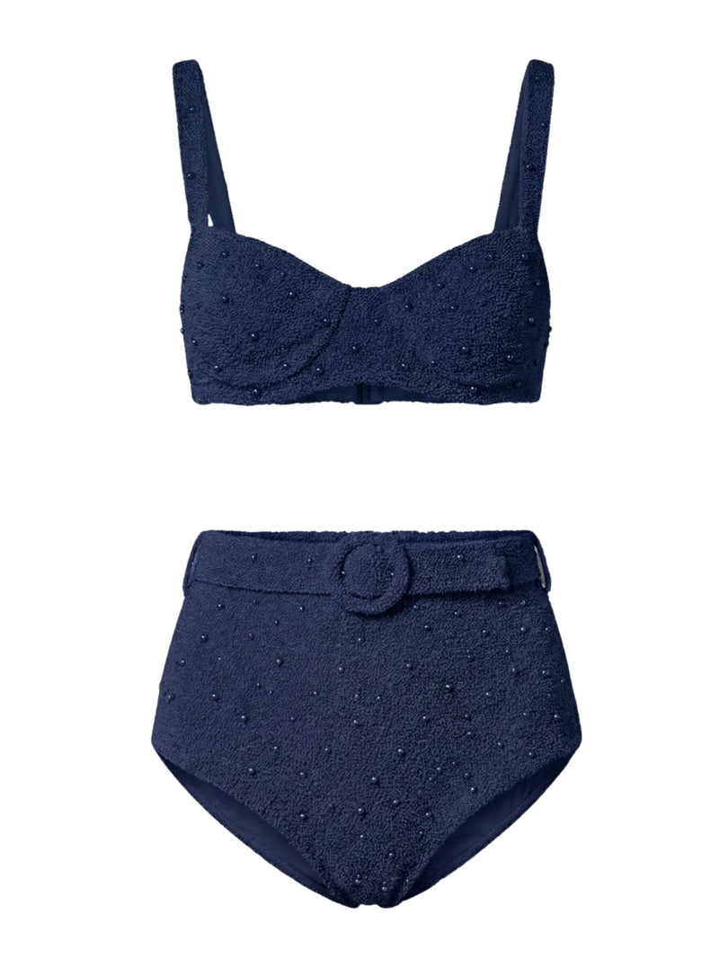 Heidi Hand Beaded Bikini Bottom Navy in Stock