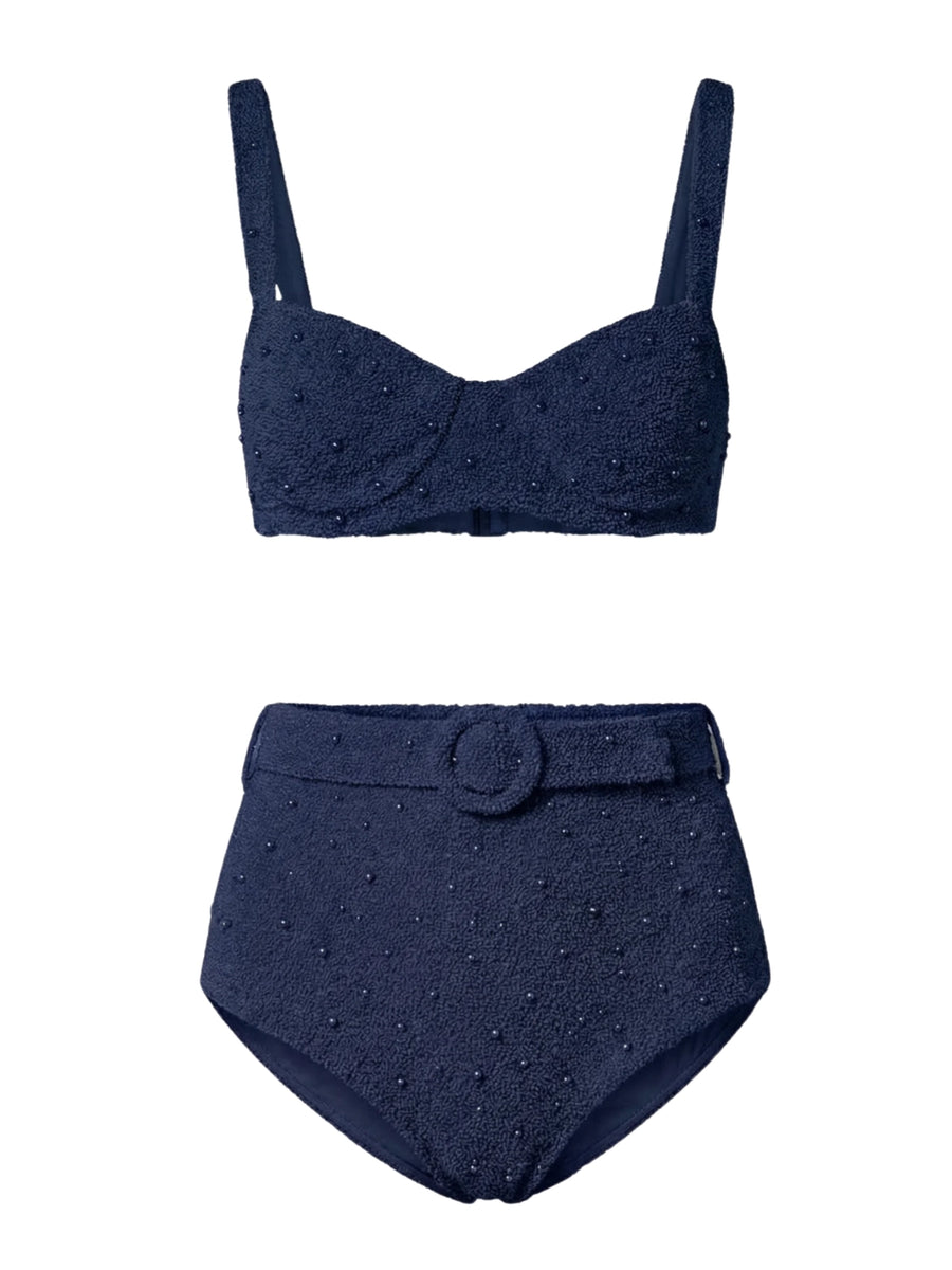 Heidi Hand Beaded Bikini Bottom Navy in Stock