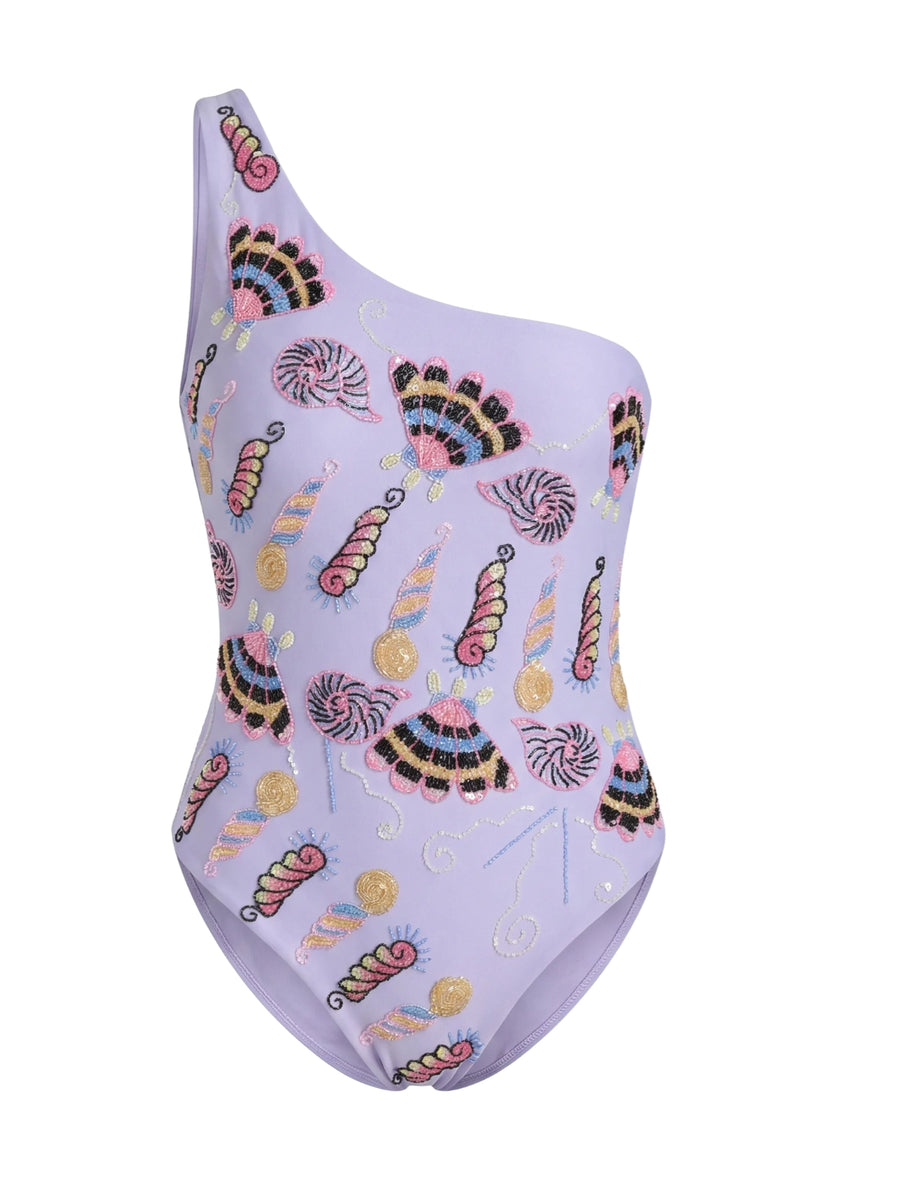Oceanus x Zandra Rhodes Nebula One Shoulder Swimsuit Purple