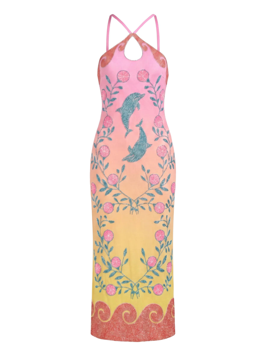 Dolphin Hand Beaded Maxi Dress