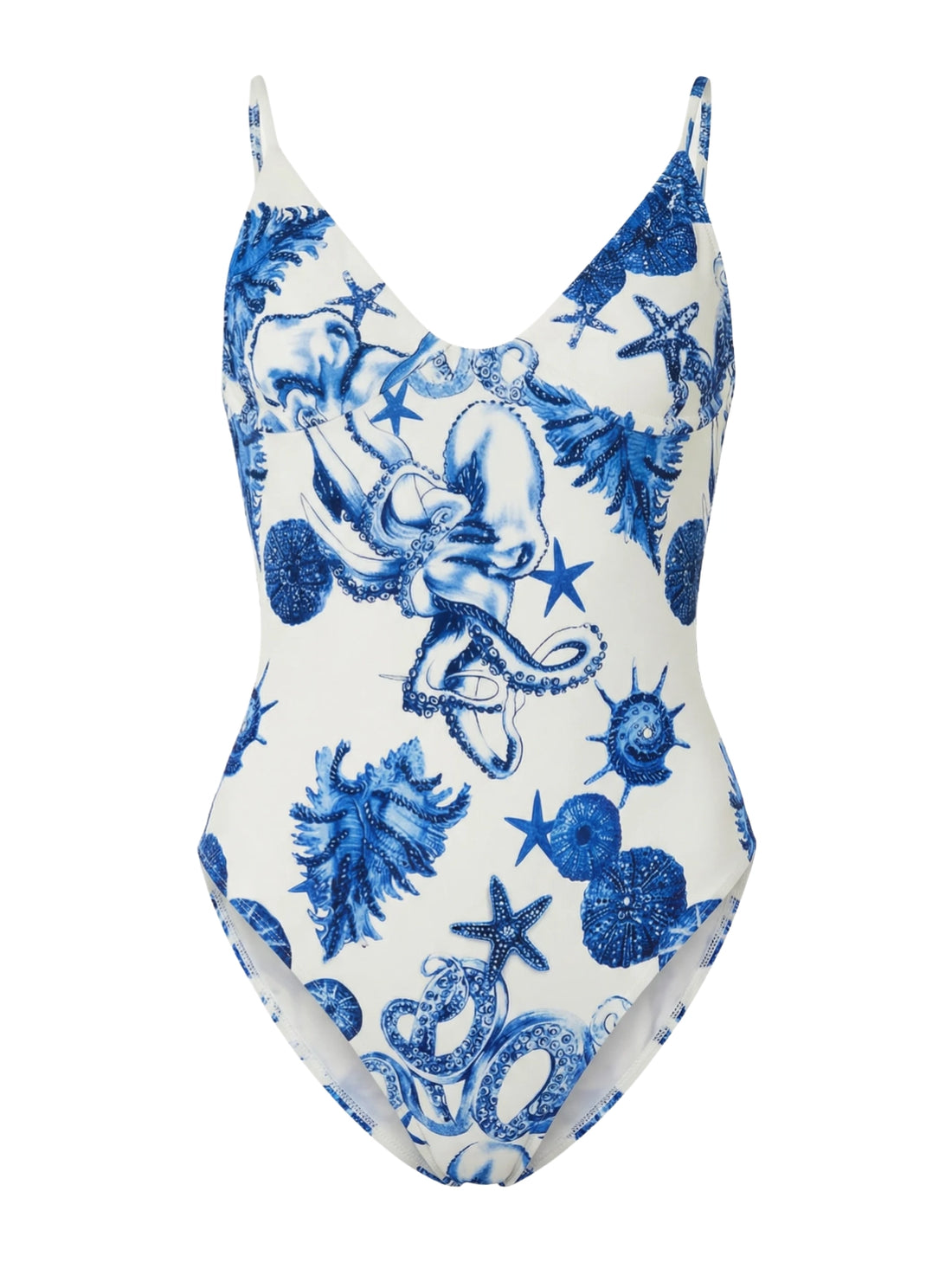 Ondine Hand Beaded Scoop Back Swimsuit White Blue