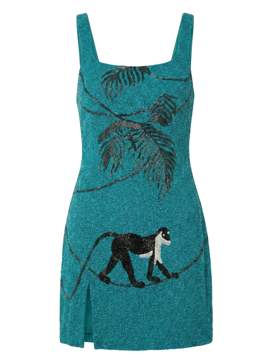 St. Barth Hand-Beaded Crystal Dress - Teal