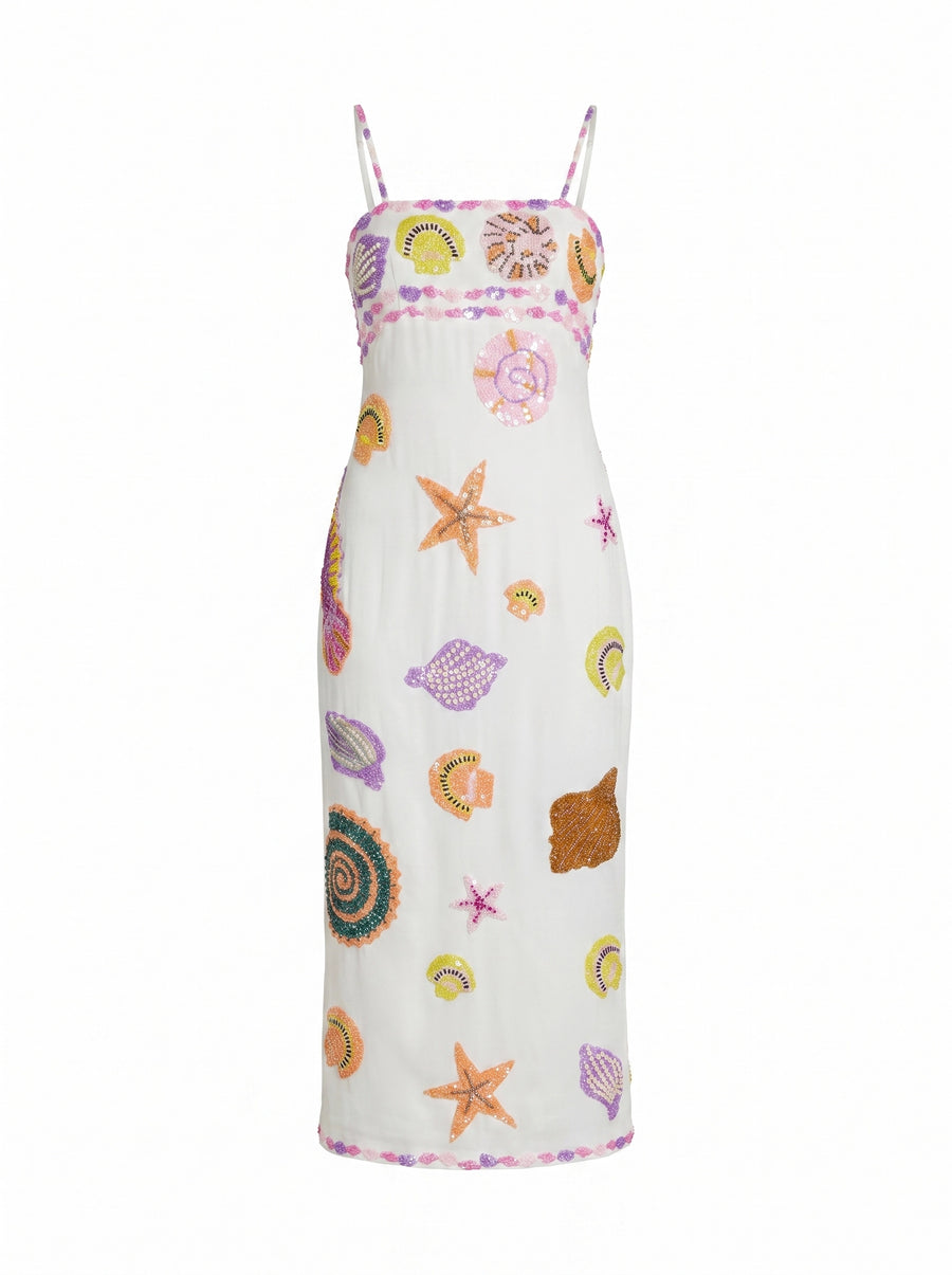 New York Strapped Dress Embroidary Straps in White